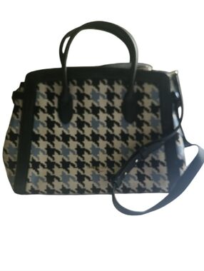 Kate Spade New York Knott Black, White and Light Blue Houndstooth Satchel
